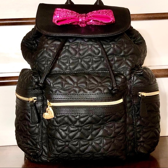 Betsey Johnson Handbags - RARE Betsey Johnson Sequin Bow Quilted Backpack
